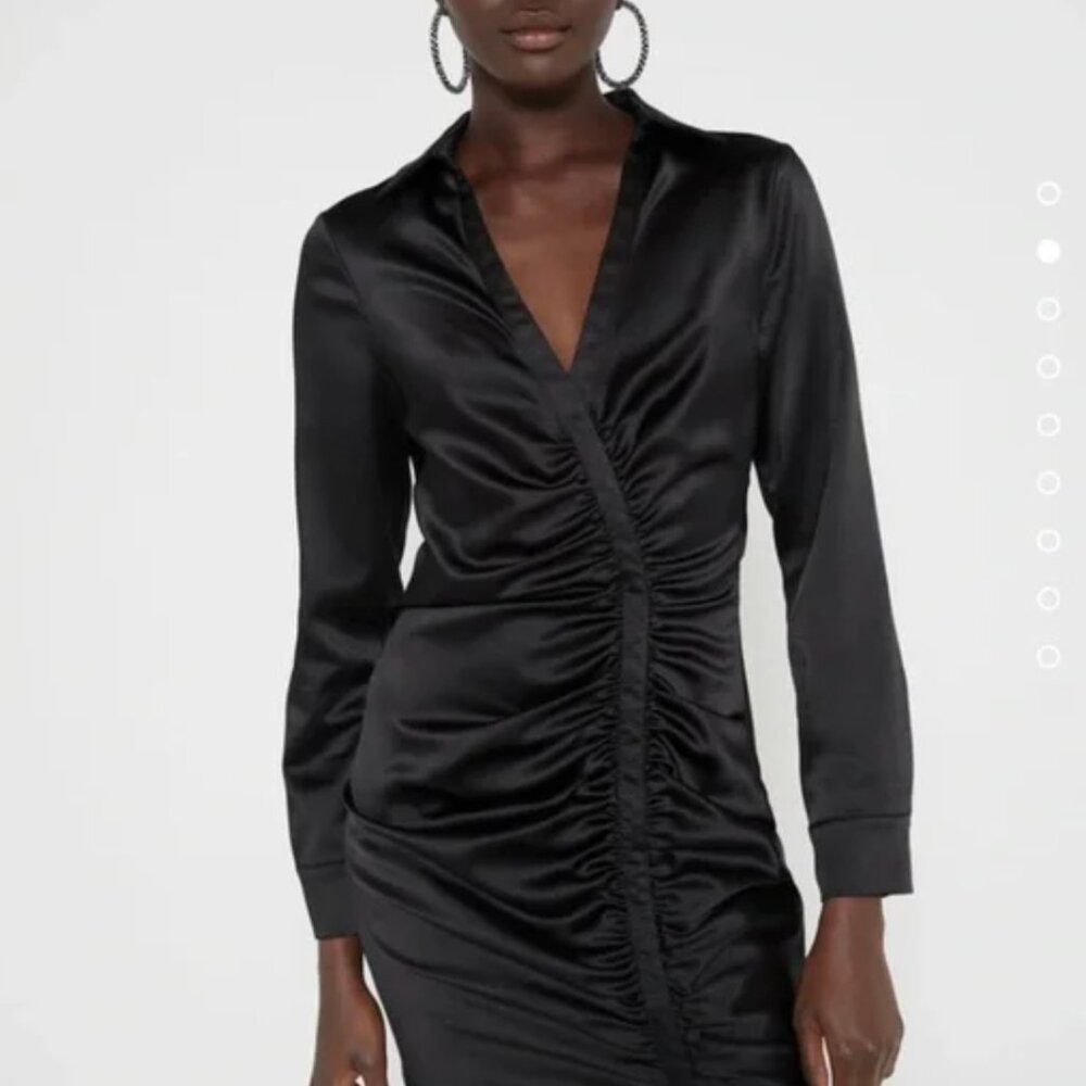 NWOT Zara Ruched Front Satin Black Mini Dress Size Medium - Picture 1 of 5